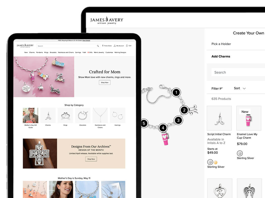 James Avery product customization and product page mockups