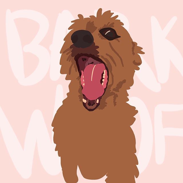 Digital Illustration of Yorkie with his mouth widely open on light pink background