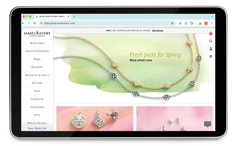 Screenshot of James Avery Homepage Prior to Redesign