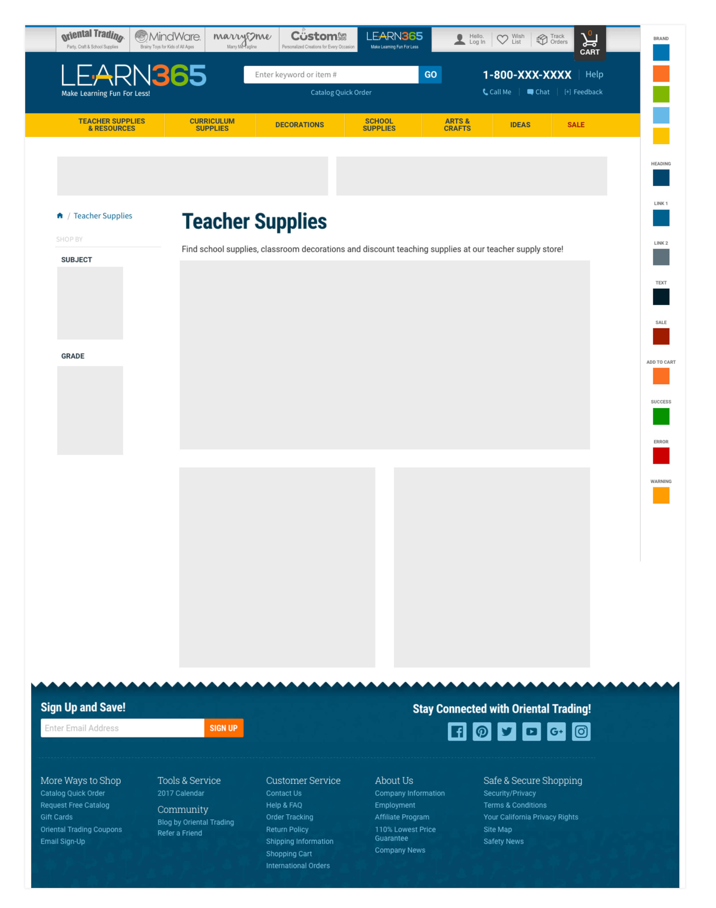 Wireframe of the Learn365 top category page layout