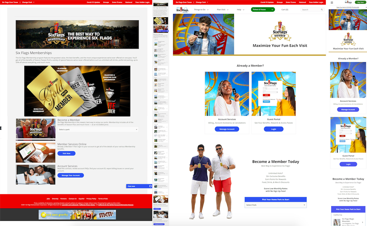 Image showcasing before and after redesign of member landing page