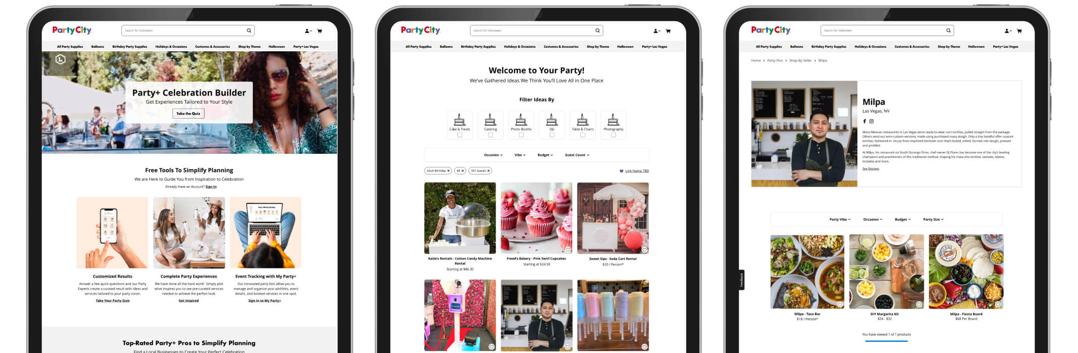Wireframes of Homepage, PLP, and Vendor Page